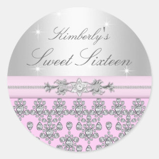 Roze & Zilveren Diamanten Sweet 16 Sticker