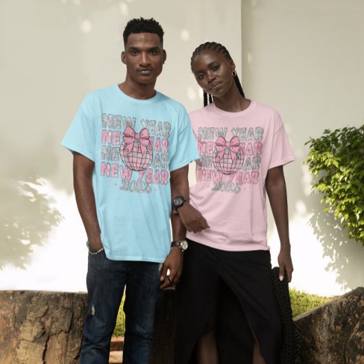 Roze Zilveren Discobal Nieuwjaar 2025 T-shirt