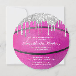 Roze Zilveren Drip Meisjes Basketbal Uitnodiging
