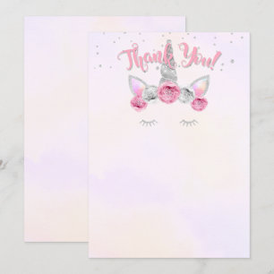 roze zilveren eenhoorn gezicht bedank kaart