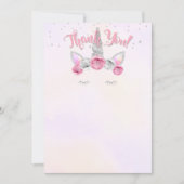 roze zilveren eenhoorn gezicht bedankkaart kaart (Voorkant)
