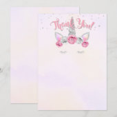 roze zilveren eenhoorn gezicht bedankkaart kaart (Voorkant / Achterkant)