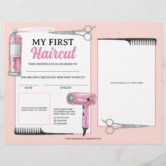 Roze & Zilveren Eerste Kapsel Haarsalon Certificaa (Voorkant)