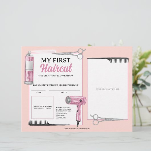 Roze & Zilveren Eerste Kapsel Haarsalon Certificaa (Staand voorkant)