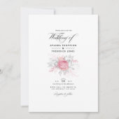 Roze, zilveren en witte bloemenbruiloft kaart (Voorkant)
