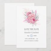Roze zilveren en witte bloemige trouw Save the Dat Date (Voorkant / Achterkant)