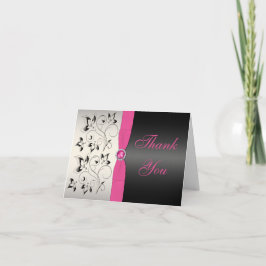 Roze, zilveren en zwarte bloemkaart voor dankjewel bedankkaart