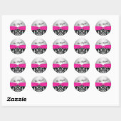Roze, Zilveren, en Zwarte Damast Bat Mitzvah Stick Ronde Sticker (Vel)