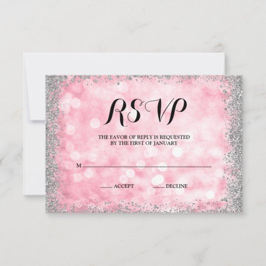 Roze Zilveren Faux Glitter Lights RSVP (Voorkant)