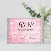 Roze Zilveren Faux Glitter Lights RSVP Kaartje (Staand voorkant)