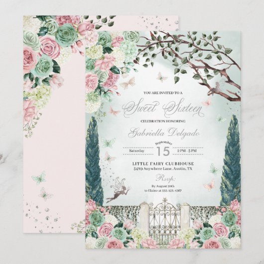 Roze Zilveren Fee Betoverde Tuin Zoet 16 Kaart (Voorkant / Achterkant)