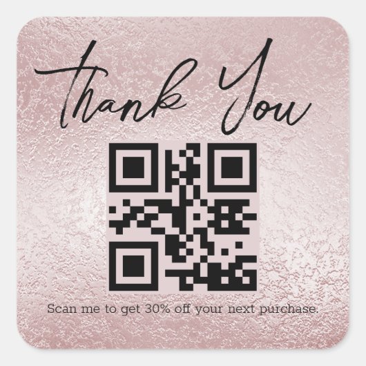 Roze Zilveren folie Dank u Zakelijke QR Code Vierkante Sticker (Voorkant)