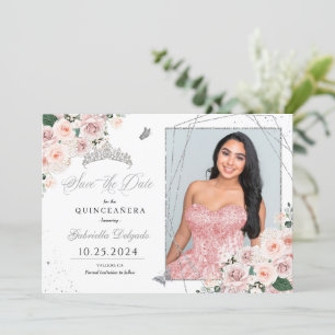 Roze & Zilveren Fotokaart Quinceañera De datum ops Kaart