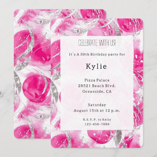 Roze zilveren Glam Circles Verjaardag Kaart (Voorkant / Achterkant)