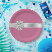 Roze Zilveren Glam Ribbon Bow Verjaardag Papieren Bordje (Feest)