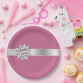 Roze Zilveren Glam Ribbon Bow Verjaardag Papieren Bordje (Feest)