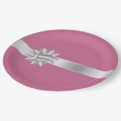 Roze Zilveren Glam Ribbon Bow Verjaardag Papieren Bordje (Gekanteld)