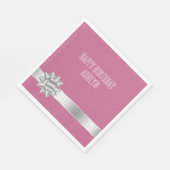 Roze Zilveren Glam Ribbon Bow Verjaardag Servet (Hoek)
