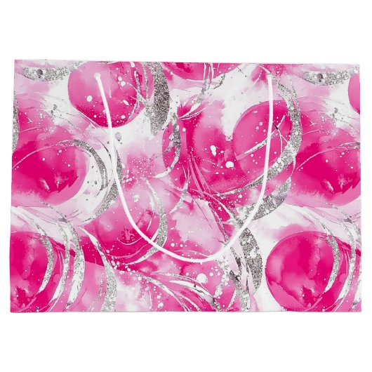 Roze Zilveren Glamour Abstracte Cirkels Verjaardag Groot Cadeauzakje (Achterkant)