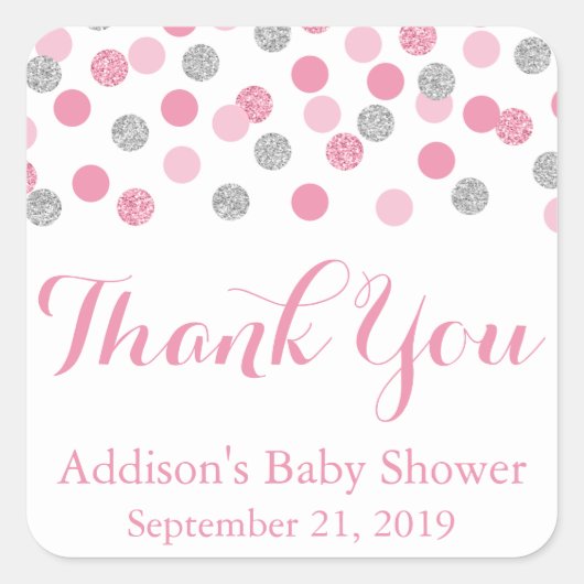 Roze & Zilveren Glitter Baby shower Circle Sticker (Voorkant)