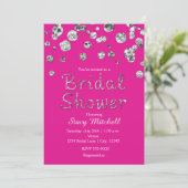 Roze Zilveren Glitter Bruids Douche Uitnodiging (Staand voorkant)