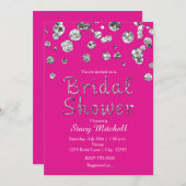 Roze Zilveren Glitter Bruids Douche Uitnodiging (Voorkant / Achterkant)