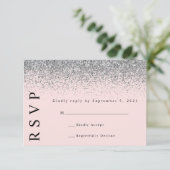 Roze & Zilveren Glitter Bruiloft RSVP Kaart (Staand voorkant)