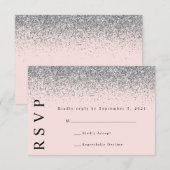 Roze & Zilveren Glitter Bruiloft RSVP Kaart (Voorkant / Achterkant)