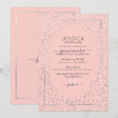 Roze zilveren glitter Confetti Border Quinceañera Kaart (Voorkant / Achterkant)