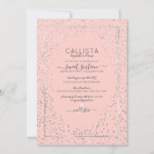 Roze Zilveren Glitter Confetti Border Sweet 16 Kaart (Voorkant)