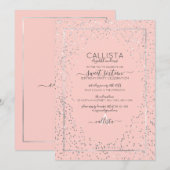 Roze Zilveren Glitter Confetti Border Sweet 16 Kaart (Voorkant / Achterkant)