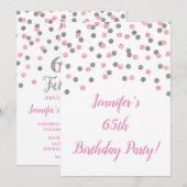 Roze zilveren glitter Confetti Cheers tot 65 jaar Kaart (Voorkant / Achterkant)