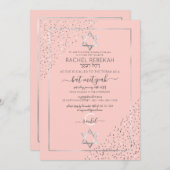 Roze Zilveren Glitter Confetti Corners Bat Mitzvah Kaart (Voorkant / Achterkant)