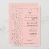 Roze Zilveren Glitter Confetti Side Bat Mitzvah Kaart (Voorkant / Achterkant)