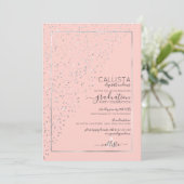 Roze Zilveren Glitter Diagonaal Confetti Afstudere Kaart (Staand voorkant)