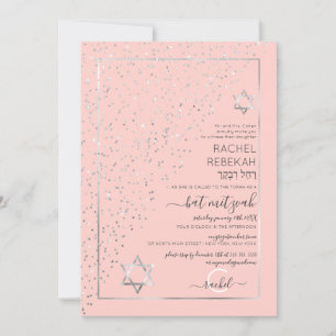 Roze Zilveren Glitter Diagonale Confetti Bat Mitsw Kaart