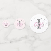 Roze & Zilveren Glitter EEN 1e Verjaardagsfeest Confetti (Achterkanten)