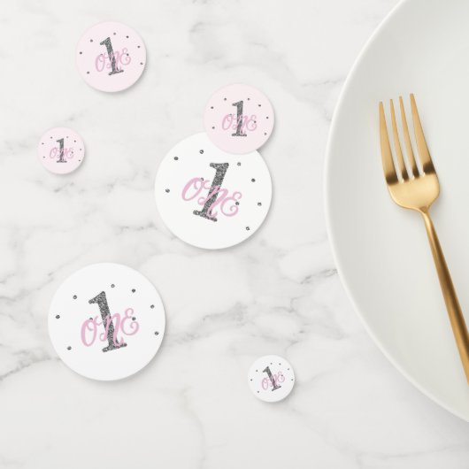 Roze & Zilveren Glitter EEN 1e Verjaardagsfeest Confetti (Groep)