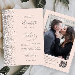 Roze Zilveren Glitter Foto QR Code Huwelijk Kaart