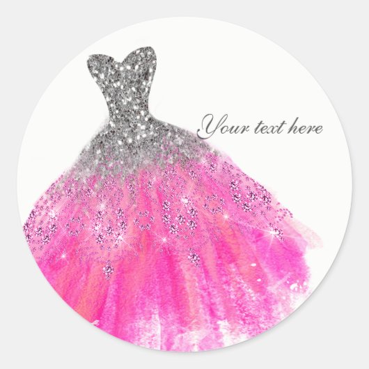 Roze & Zilveren Glitter Glam Dress Vrijgezellenfee Ronde Sticker (Voorkant)