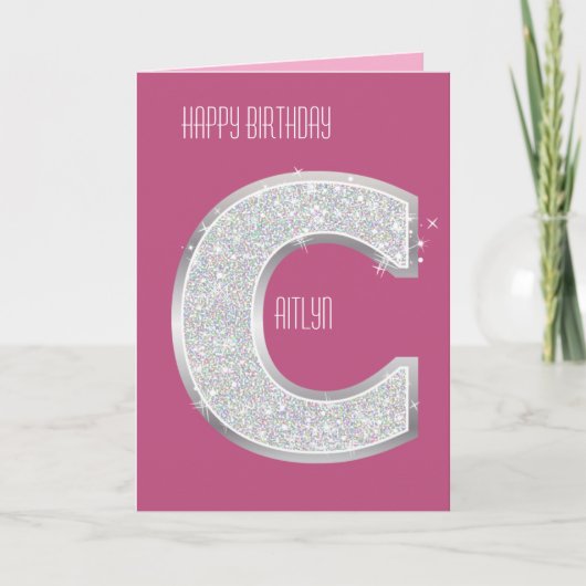 Roze zilveren glitter letter C Kaart (Voorkant)