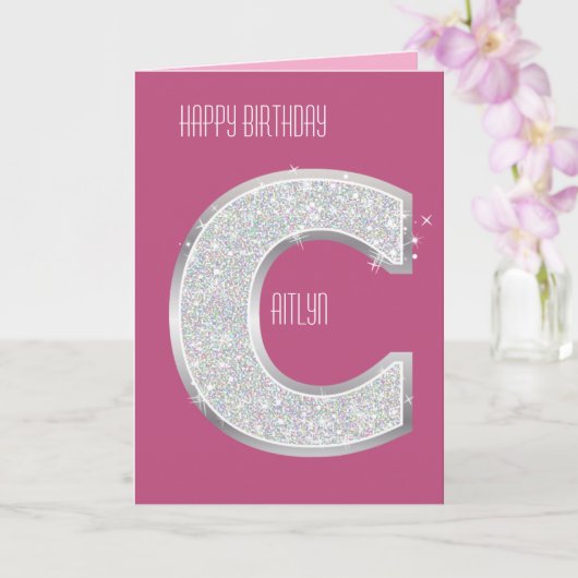 Roze zilveren glitter letter C Kaart (Orchidee)