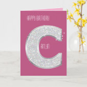 Roze zilveren glitter letter C Kaart (Gele Bloem)