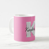 Roze Zilveren Glitter letter K Koffiemok (Voorkant links)