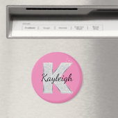 Roze Zilveren Glitter letter K Magneet (Insitu (Vaatwasser))