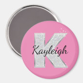 Roze Zilveren Glitter letter K Magneet (Voorkant / Achterkant)