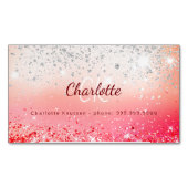 Roze Zilveren glitter monogram initialen Magnetisch Visitekaartje (Voorkant)