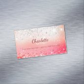 Roze Zilveren glitter monogram initialen Magnetisch Visitekaartje (Voorbeeld)