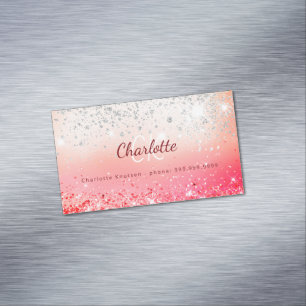 Roze Zilveren glitter monogram initialen Magnetisch Visitekaartje