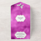 Roze zilveren glitter pailletten jurk glanzende ju all in one uitnodiging (Buitenkant)